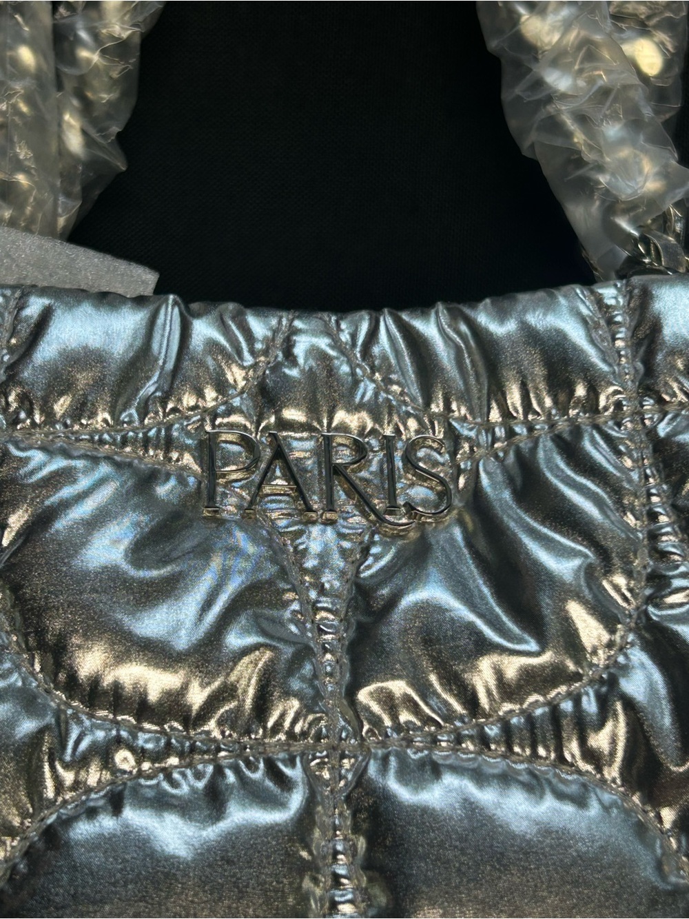 Paris Hilton Quilted Carson Metallic Silver Tote - Picture 2 of 6